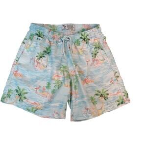 Free Planet Flamingo Surf Swim Trunks Mens Size M Lt Blue Tropical Island Shorts